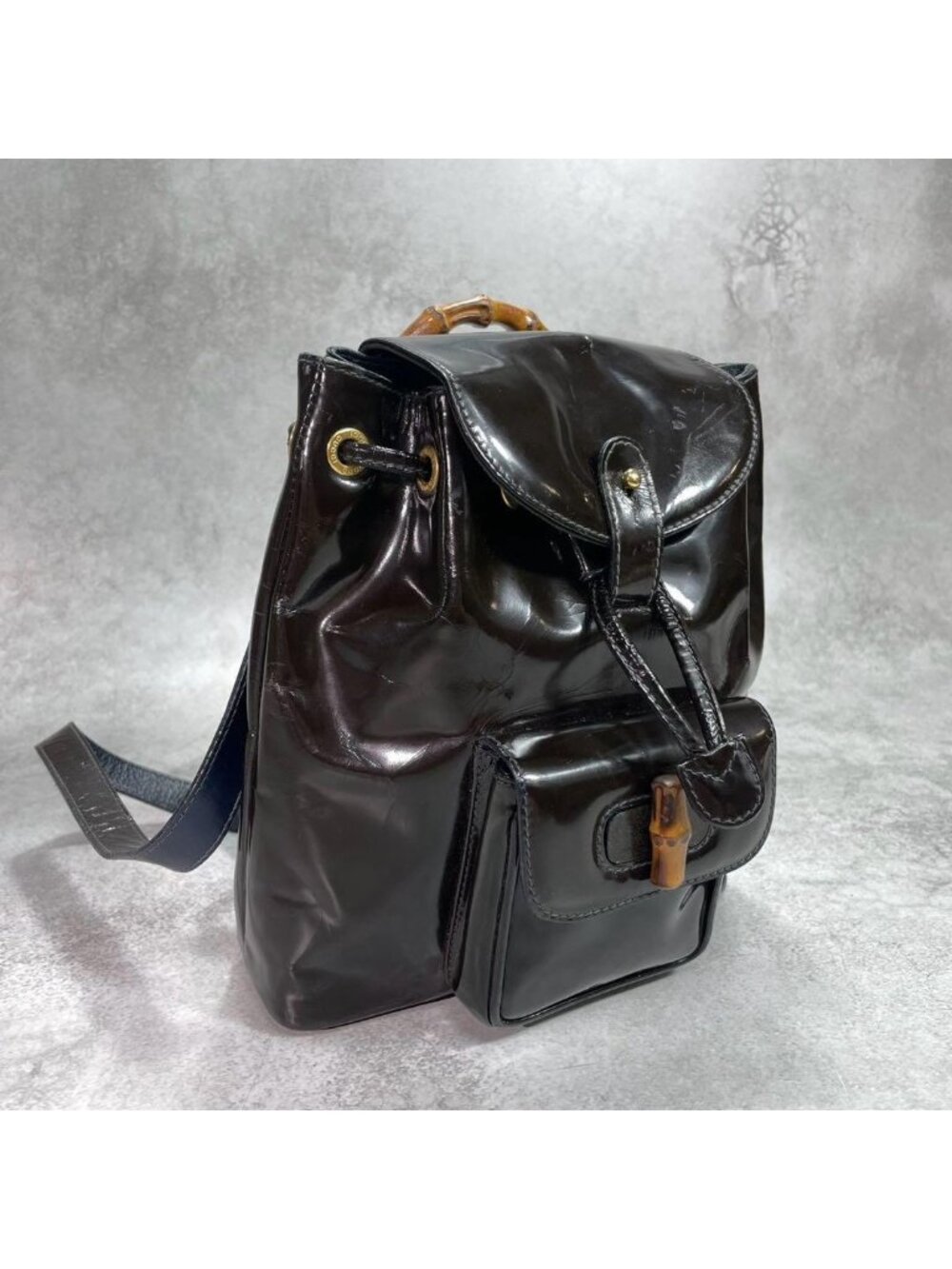 Gucci Backpack Bamboo Patent Leather Black